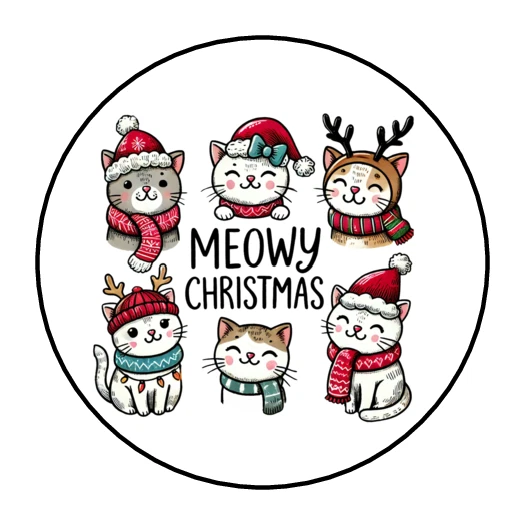 PARTYMOMMY MEOWY CHRISTMAS CATS KITTEN ENVELOPE SEALS LABELS STICKERS 1.5" ROUND FAVORS(30)