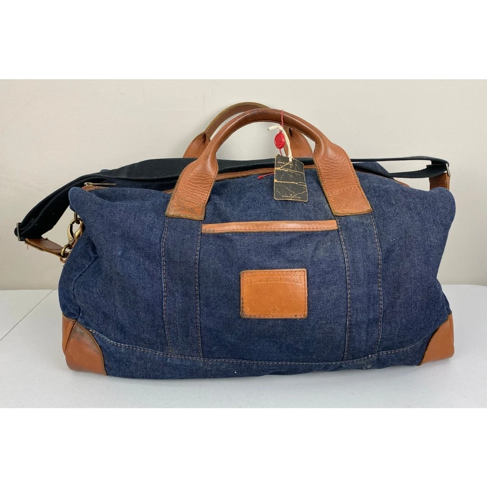 True Religion Denim Azul Vaquero Cuero Grande Viaje Bolso de Lona de Hombro Foto 1 de 4
