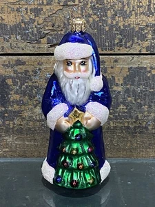 CHRISTOPHER RADKO Decorazione in vetro natalizio blu Babbo Natale - Foto 1 di 11