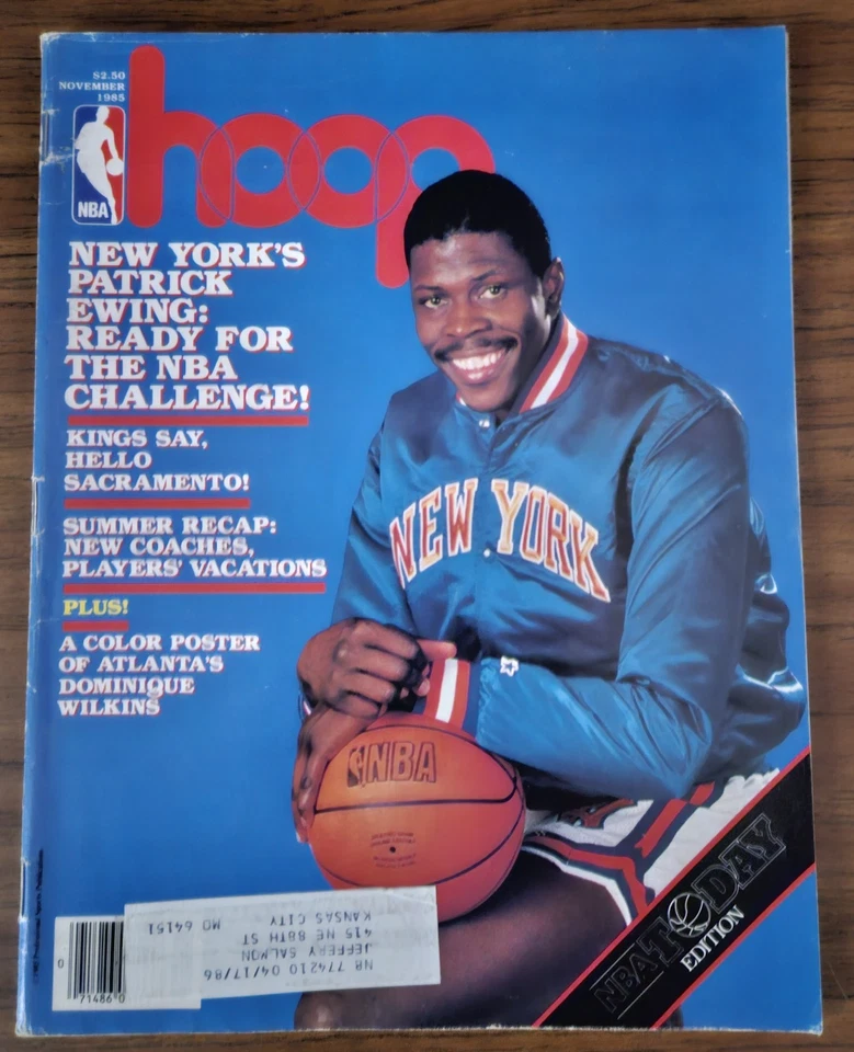 Noviembre 1985 NBA Hoop Magazine - Patrick Ewing New York Knicks Rookie Season Foto 1 de 4