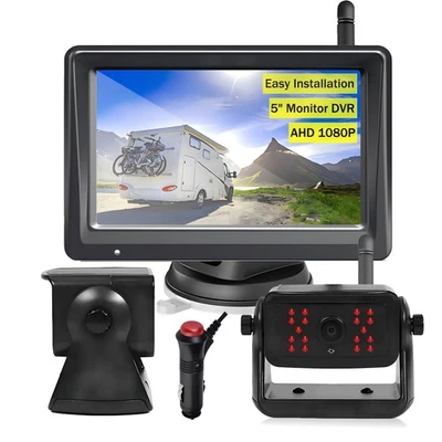 Wireless Solar Magnet Backup Camera 5" Monitor  DVR for Trailer Trucks RVs Van - Image 1 of 4