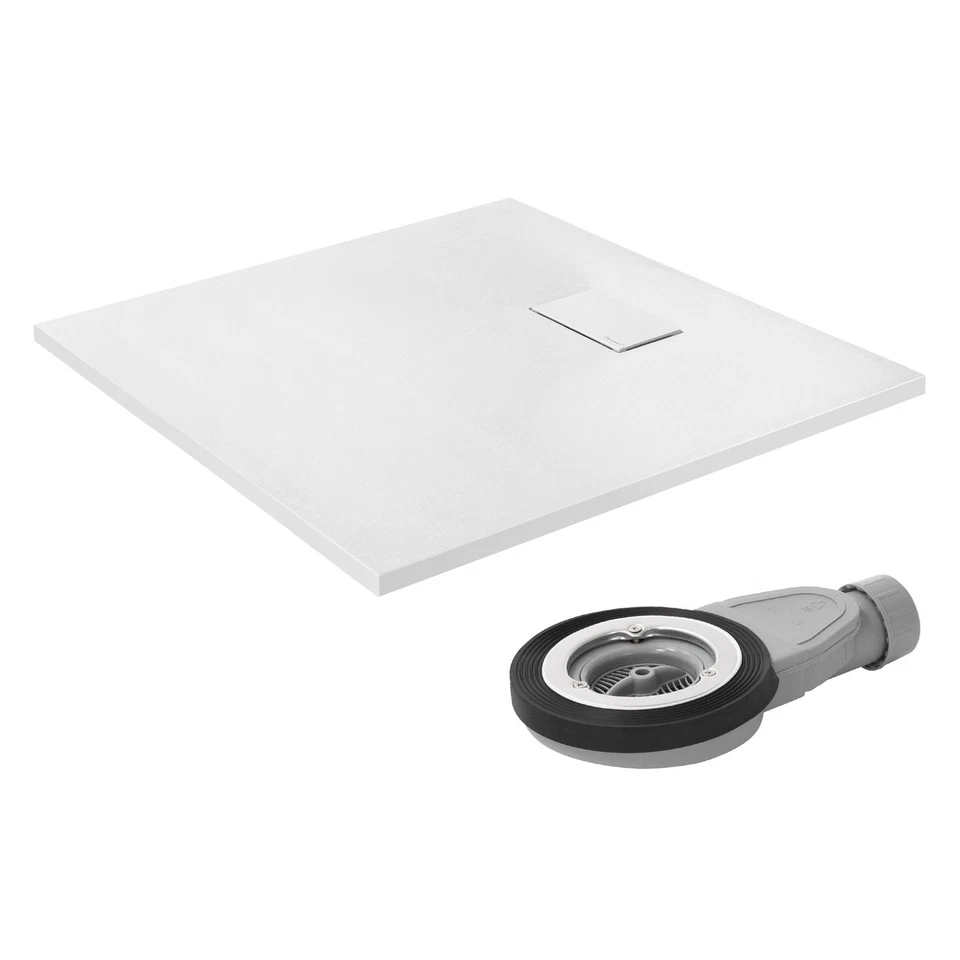 LUXEBATH SMC Duschwanne rutschfest Schieferoptik Duschtasse mit Ablauf Weiß 90x90 cm