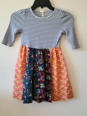 Matilda Jane Magnolia Dress Friends Forever Paneled Skirt Girls 6 Stripe Floral - Image 1 of 3