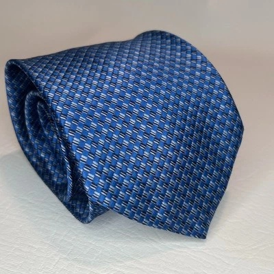 "Corbata Lucien Piccard vintage azul a cuadros geométrica toda seda alrededor de 1960 56X3,2""" Foto 1 de 4