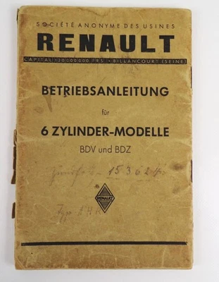 Renault Owners Manual for 6 Cylinder Models BDV and BDZ  - Image 1 of 4