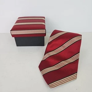 Corbata Stafford Para Hombres 100% Seda Cuello Rayas Rojo Borgoña Formal Boda Regalo Papá - Imagen 1 de 8