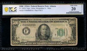 AC 1934A $500 FIVE HUNDRED DOLLAR BILL Atlanta PCGS 20 details - Picture 1 of 2