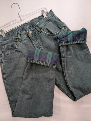 Vintage LL Bean Jeans Mens 30x30 Green Denim Flannel Lined Grunge Workwear A100 - Image 1 of 4