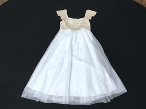 Monsoon Mädchen creme & gold Partykleid Alter 9 Jahre lang Hochzeit Brautjungfer Spitze - Bild 1 von 5