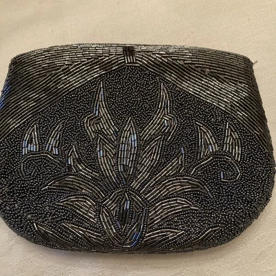 Bolso de mano vintage gris oscuro con cuentas de vidrio discoteca Foto 1 de 4