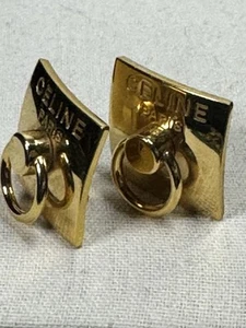 Vintage Celine Paris Door Knocker Clip Earrings Gold Tone Signed France - Picture 1 of 9