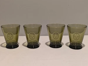 4 La Rochere Fleur de Lis Tumbler Glasses 4"x3.5” Tall Footed 8 Oz. Olive green. - Picture 1 of 11