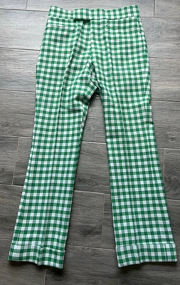 Pantalones de discoteca vintage de los años 70 para hombre 32 pantalones de campana verde acampanado a cuadros Foto 1 de 4