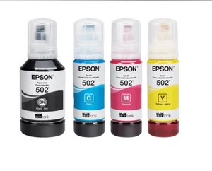 Epson 502 Ink 4 Pack Combo GENUINE NEW B/C/M/Y Bottles Exp Sept 2028 Ecotank - Picture 1 of 2