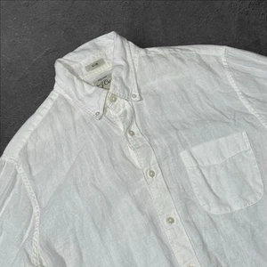 J. Crew Baird McNutt irisches Leinen weiß Slim Fit Knopfleiste Herrenhemd Medium - Bild 1 von 10