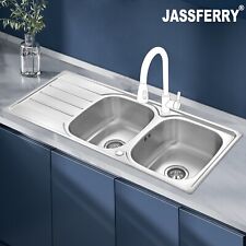 JASSFERRY New Inset Stainless Steel Kitchen Sink Large 2 Matt Bowl 1160 x 500 mm