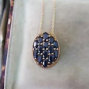 925 Sterling Silver Necklace, Natural Sapphire Pendant, 2.66ct, Gold Plated - Picture 1 of 8