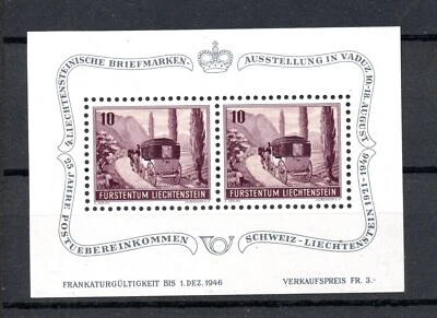 Hoja de sellos postales/caballos/exposición de Liechtenstein 1946 (bloque Michel 4) bonito MNH Foto 1 de 2