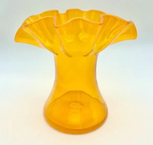 Hand Blown Glass Ruffled Edge Vase Light Bright Orange 8" Tall Unsigned - Picture 1 of 8