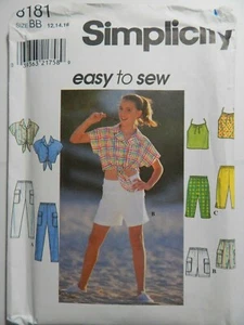 Shirt Shorts Pants Girls BB 12 14 16 Sewing Pattern 8181 Simplicity UC FF Top - Picture 1 of 5