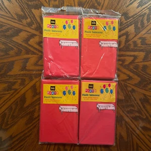 Reusable Plastic Red Tablecloths Rectangle 54" x 108" Table Covers 4 Lot - Picture 1 of 2