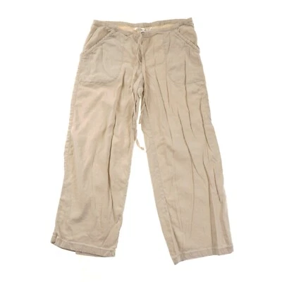 Pantalones cortos Studio M beige de lino de pierna ancha para mujer pequeños con cordón Foto 1 de 4