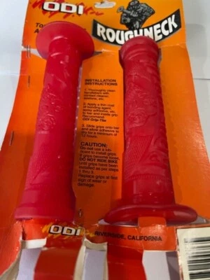 ! NOS 90's ODI ROUGHNECK GRIPS RED VINTAGE OLD SCHOOL MADE IN USA  WITH PLUGS - Image 1 of 4
