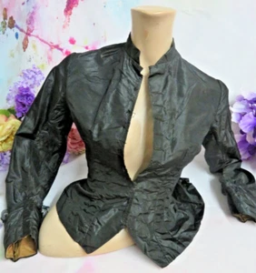 ANTIQUE original VICTORIAN mourning jacket TOP Civil War STURDY SILK TAFFETA - Picture 1 of 10