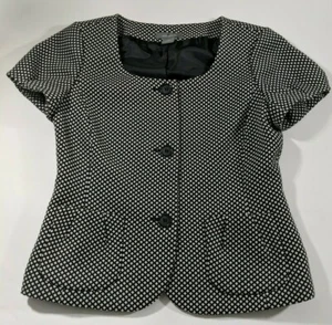 Ann Taylor Womens Sz 2 Black and White Diamond Pattern Short Sleeve Jacket PA79 - Picture 1 of 6