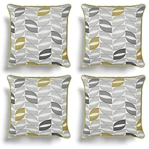 Set of 4 Ochre Cushion Covers Grey Geometric Piped Trim 17" x 17" 43cm x 43cm - Picture 1 of 6