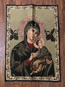 Tapiz de Socorso Madonna Perpetuo Hecho en ITALIA 50" X 70" - Imagen 1 de 8