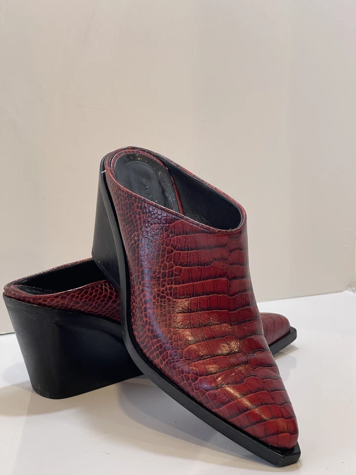 Rag & Bone Red Croc-Embossed Santiago Wedge Mules Sz 10 Western Clog - Image 1 of 4