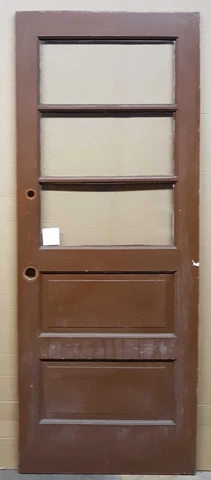 31"x80" Antique Vintage Old SOLID Wood Wooden Entry Door 3 Window Wavy Glass Cover