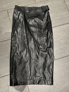 Topshop Leather Look Wrap Midi Skirt In Black size 6 /8 - Picture 1 of 4