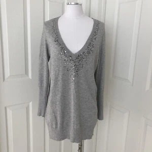 EILEEN FISHER Organic Cotton Beaded Sequins V Neck Sweater Size:M /Color: Gray - Picture 1 of 8