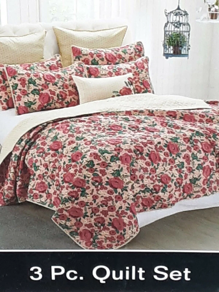 Virah Bella Cottage Pink Floral 3 Pc Full/Queen 90in X 90in Lenyx Floral Boho - Image 1 of 3