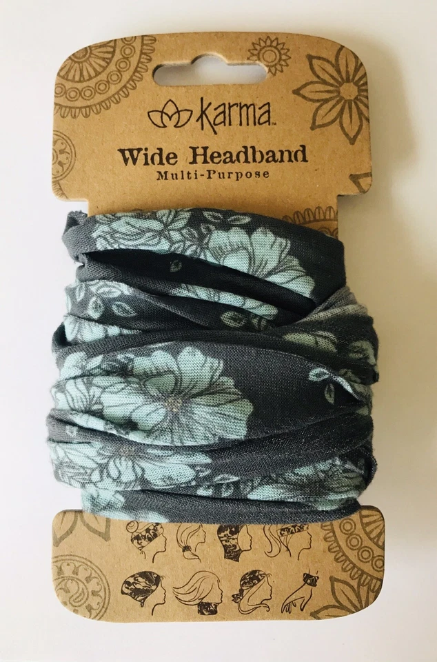 BLUE FLORAL wide headband by Karma Gifts boho bandeau natural life pretty grey - Image 1 of 1