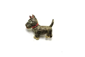 Vintage Gold Tone & Pink Scotty Dog Brooch Pin Made in Korea - Picture 1 of 2