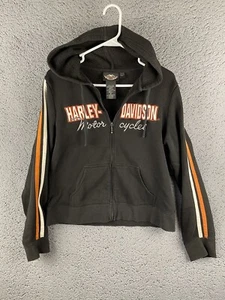 Genuine Harley Davidson Hoodie Womens Zipper Black Orange White Motorcycle Sz Lg - Picture 1 of 5