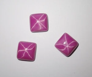Opaque Star Ruby Square 10x10 mm Cabochon 6 Rayed Lab-created Stone 3 pcs Lot - Picture 1 of 11