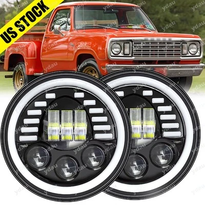 Par de faros LED redondos Halo DRL para camioneta Dodge D100 D250 D300 Foto 1 de 4