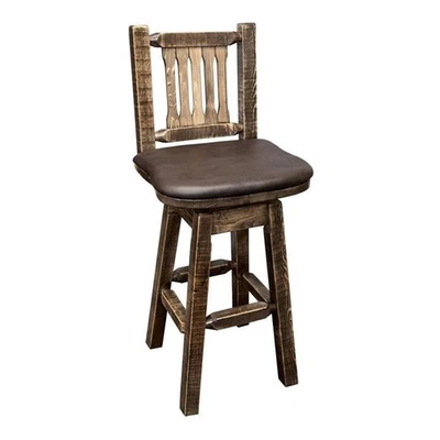 Montana Woodworks Homestead 24" Wood Barstool with Saddle Upholstery in Brown - Image 1 of 3