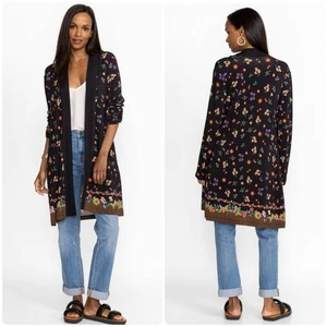 Johnny Was Nani Duster Open Front  Soft Flowing Floral Print Black Womens Medium - Picture 1 of 8