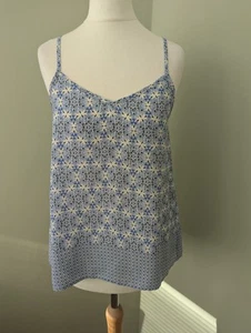New Look White & Blue Geometric Pattern Strappy Floaty Vest Top Size 8 - Picture 1 of 12