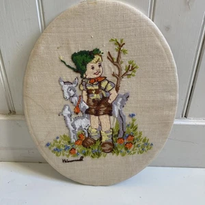Vintage Crewel Rund Hummel wie Stich Bild 14 cm Junge Ziegen - Bild 1 von 10