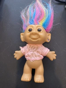 Vintage Bright of America 4" Troll Puppe Regenbogen mehrfarbige Haare braune Augen - Bild 1 von 5