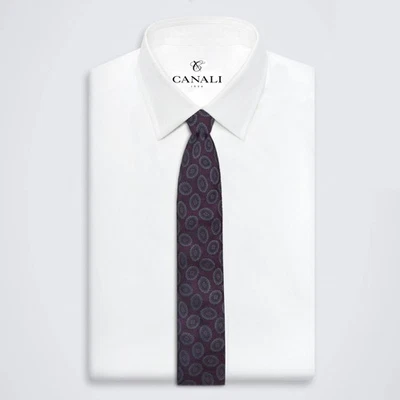 CANALI Geometric Motif 真丝领带勃艮第/灰色 — 第 1/4 张图片