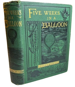 Antikes viktorianisches Buch verziert ausgefallen vergoldet 1887 Jules Verne fünf Wochen Ballon - Bild 1 von 24