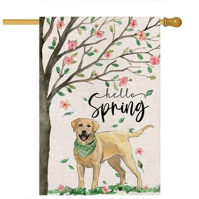 Bandera de casa para perros Hello Spring para exteriores 28x40 pulgadas doble cara, dorado retri... Foto 1 de 4