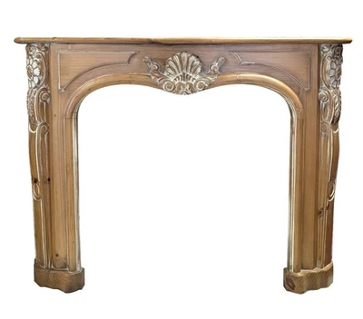 Chimenea de pino tallado estilo campestre francés vintage envolvente, 46,5′′H, PA6843TD Foto 1 de 4